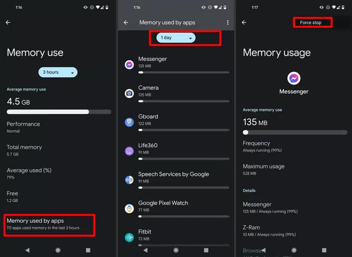 memory used by apps